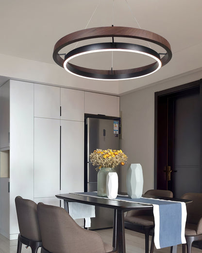 Contemporary Double Ring LED Pendant Adjustable Light Fixture