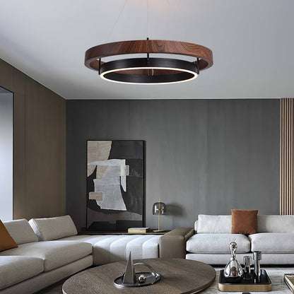 Contemporary Double Ring LED Pendant Adjustable Light Fixture