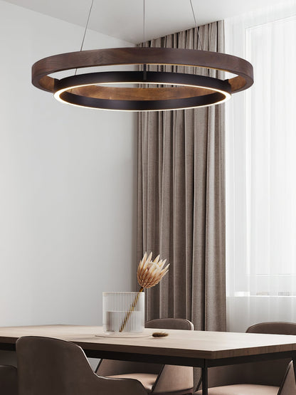Contemporary Double Ring LED Pendant Adjustable Light Fixture