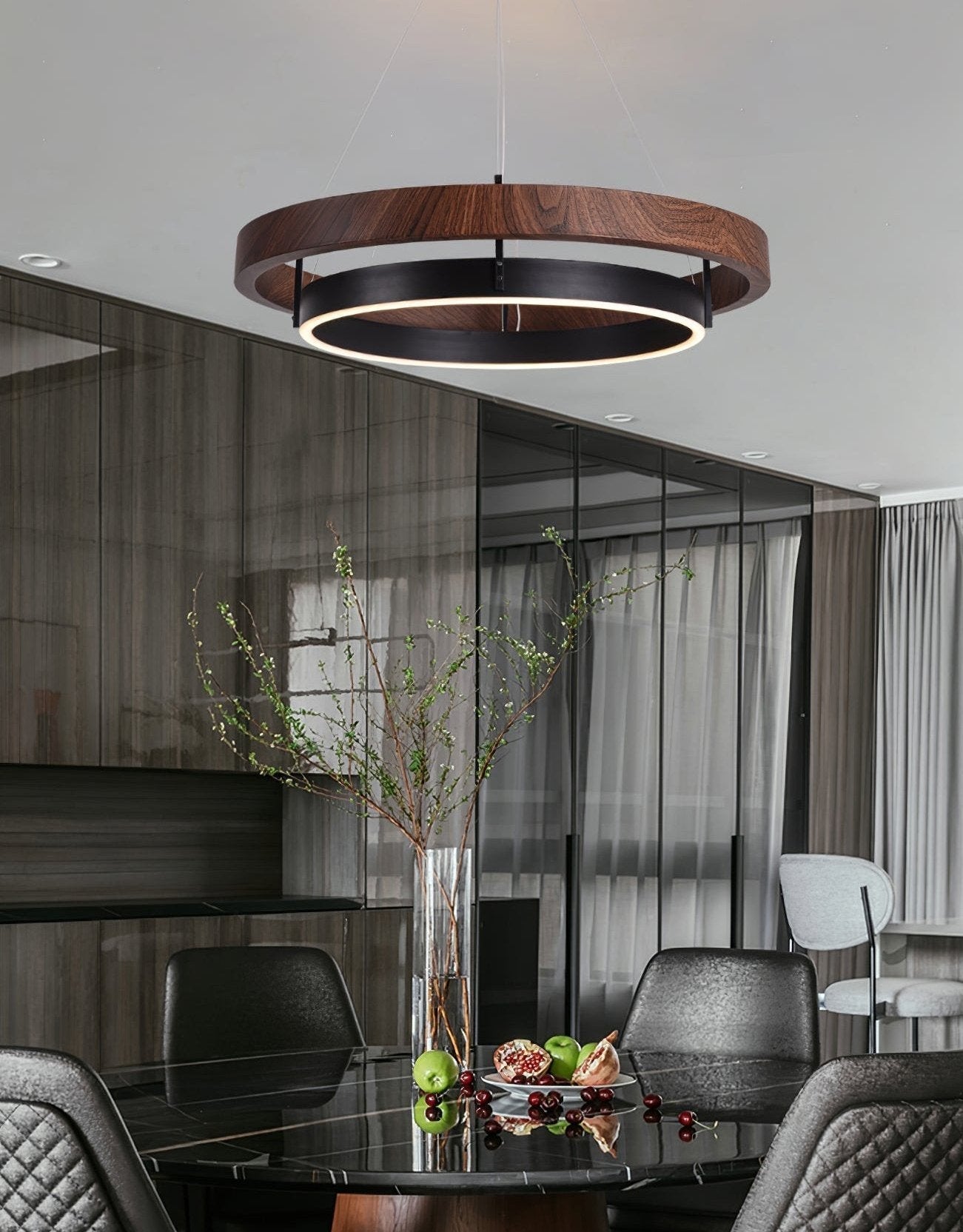 Contemporary Double Ring LED Pendant Adjustable Light Fixture