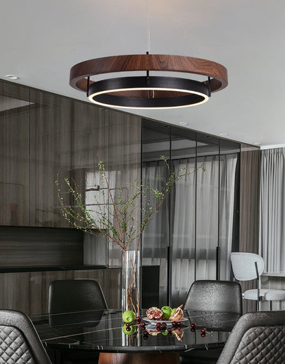 Contemporary Double Ring LED Pendant Adjustable Light Fixture