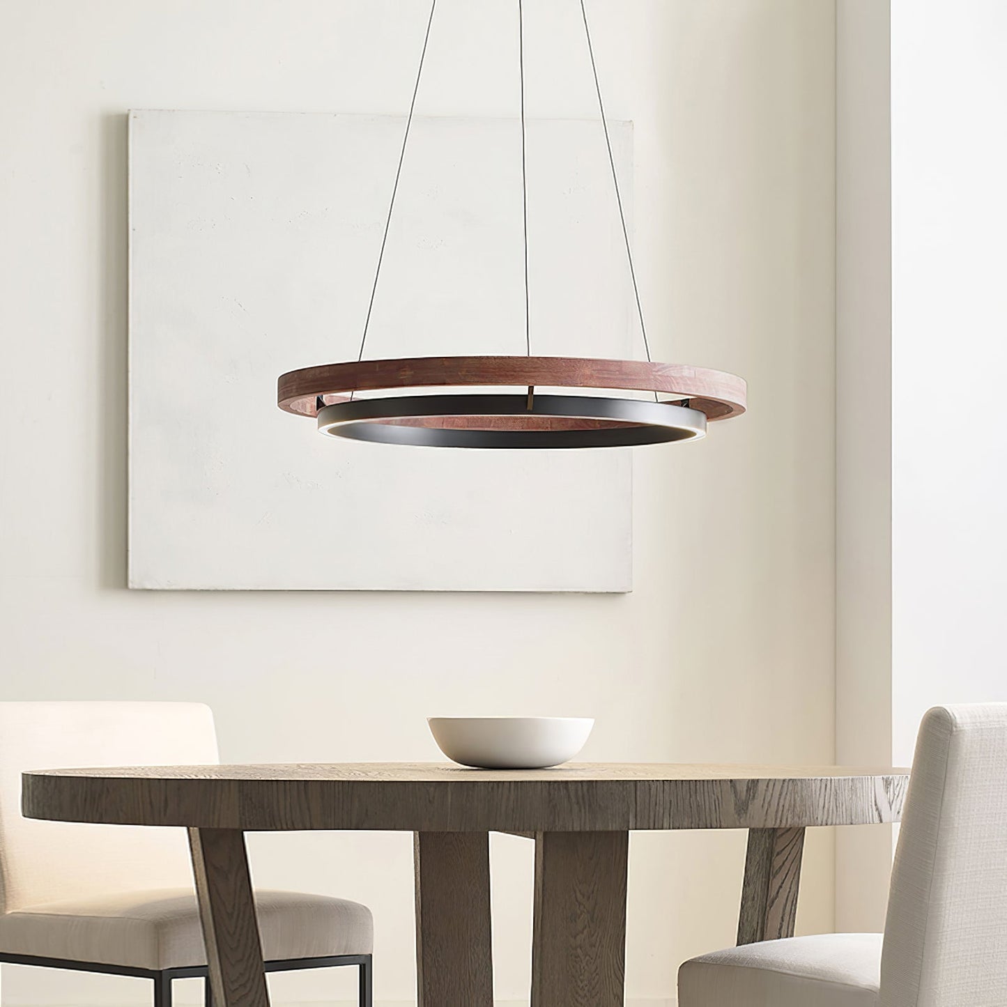 Contemporary Double Ring LED Pendant Adjustable Light Fixture