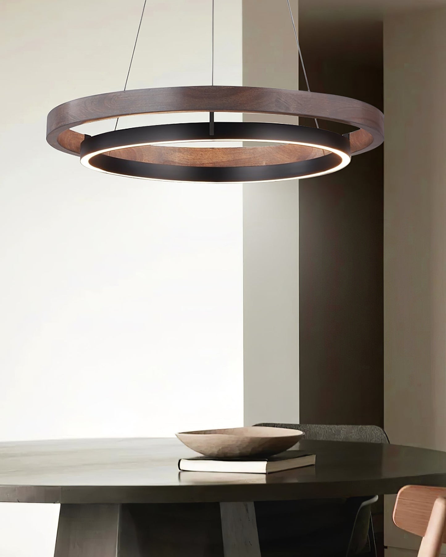 Contemporary Double Ring LED Pendant Adjustable Light Fixture