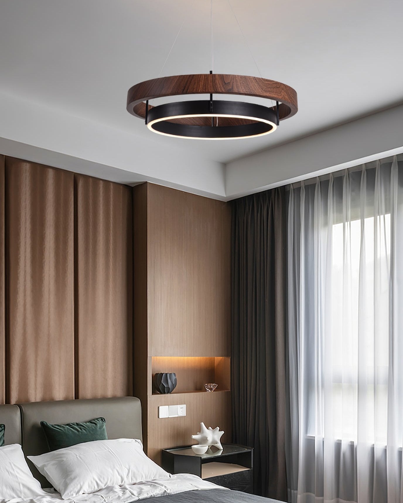Contemporary Double Ring LED Pendant Adjustable Light Fixture
