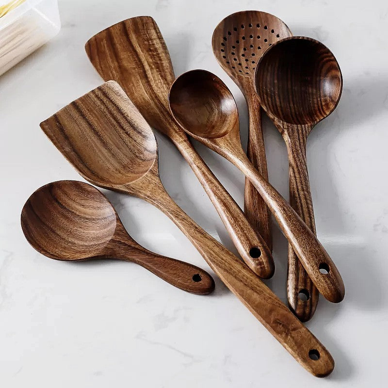 Natural Teak 7-Piece Kitchen Utensil Set - Fesara