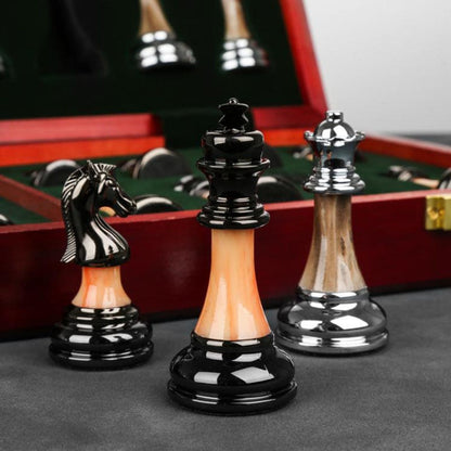 High Quality Wooden Chess Set with Large Metal Pieces
