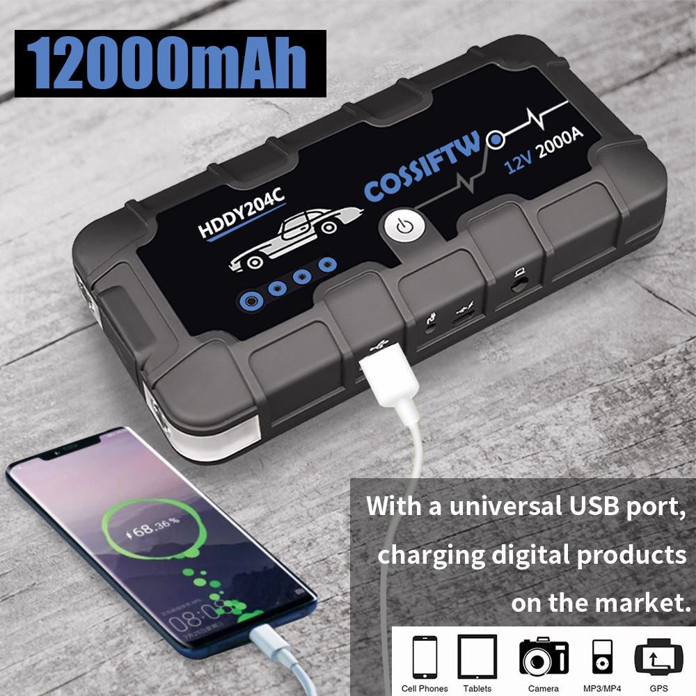 Compact 12V Car Battery Jump Starter with USB Charger