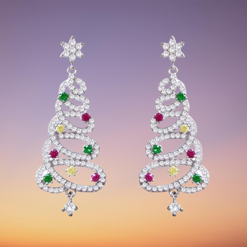 Small Pretty Xmas Tree Stud Earrings