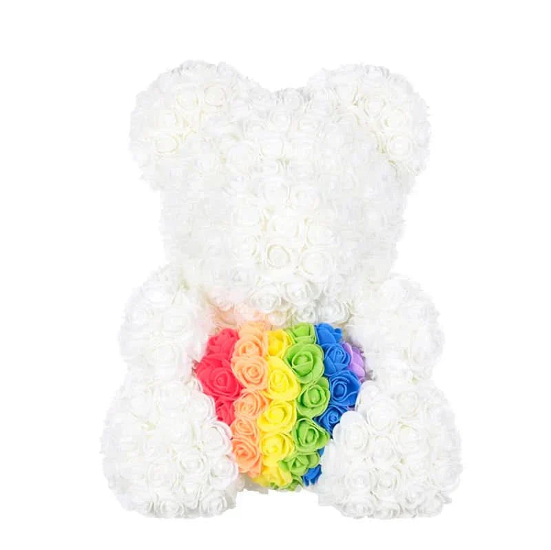 Soft Pink Teddy with Artificial Flower Decoration 40cm - Fesara