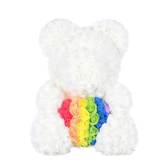 Soft Pink Teddy with Artificial Flower Decoration 40cm - Fesara