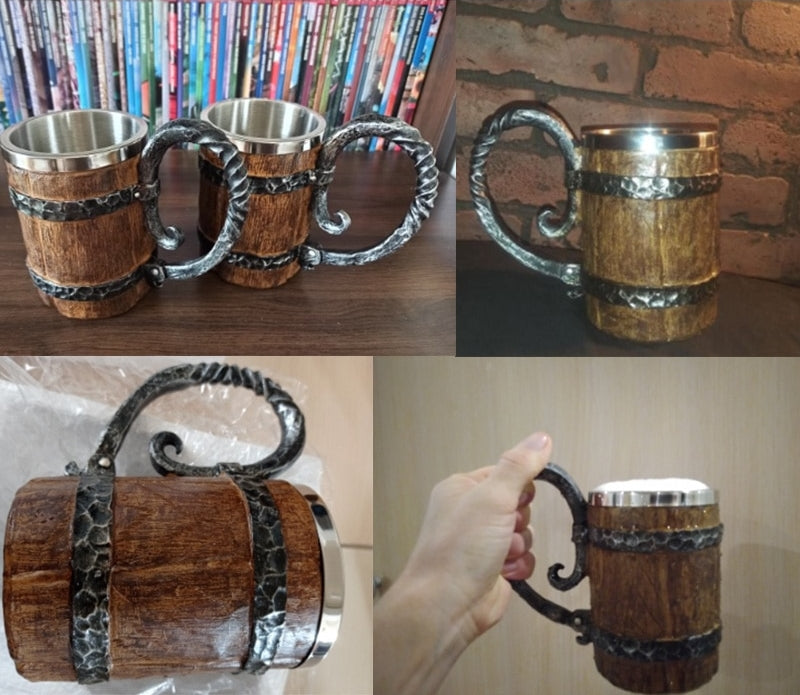 Vintage Style Wooden Metal Coffee Mug