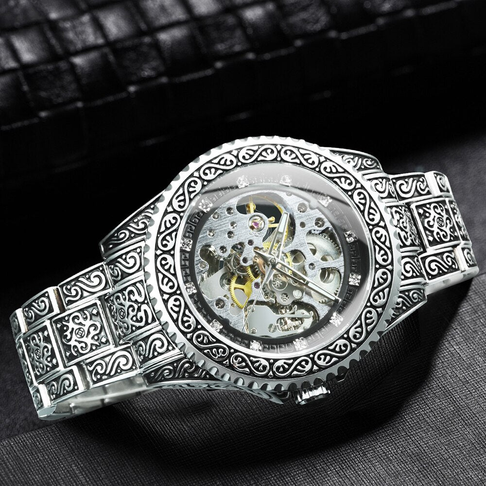 Vintage Luxury Engraved Automatic Mechanical Watch