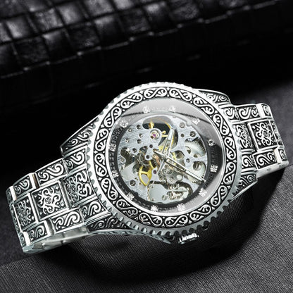 Vintage Luxury Engraved Automatic Mechanical Watch