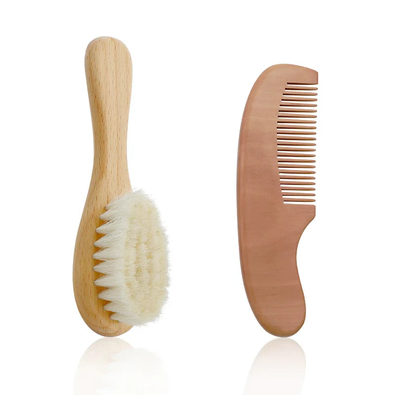 Gentle Baby Hair Brush Set - Soft Wooden Comb for Infants