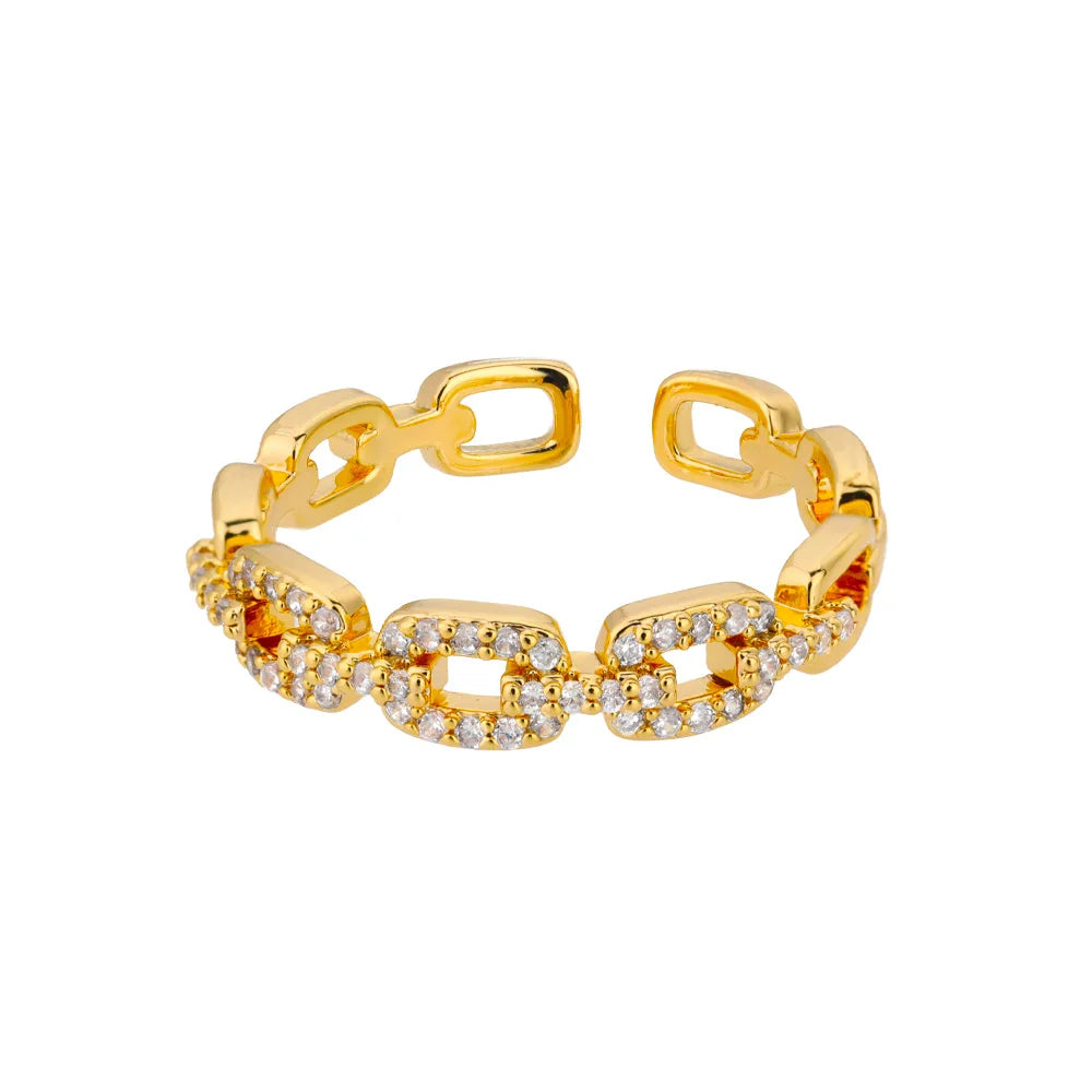 Sparkling Diamond Link Adjustable Ring - Fesara