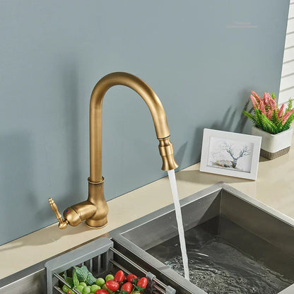 Classic Brass Kitchen Faucet - Traditional Mixer Tap with Swivel Spout