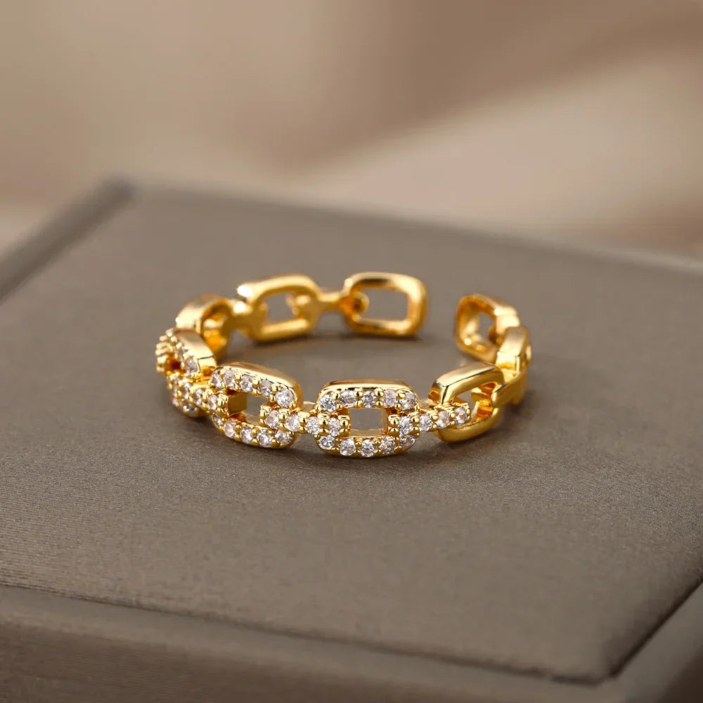 Sparkling Diamond Link Adjustable Ring