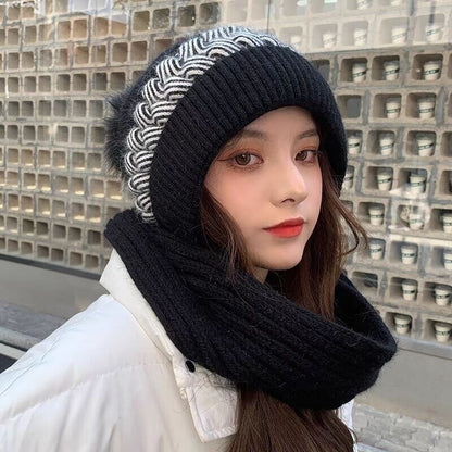 Warm Reversible Wool Scarf Hat Set