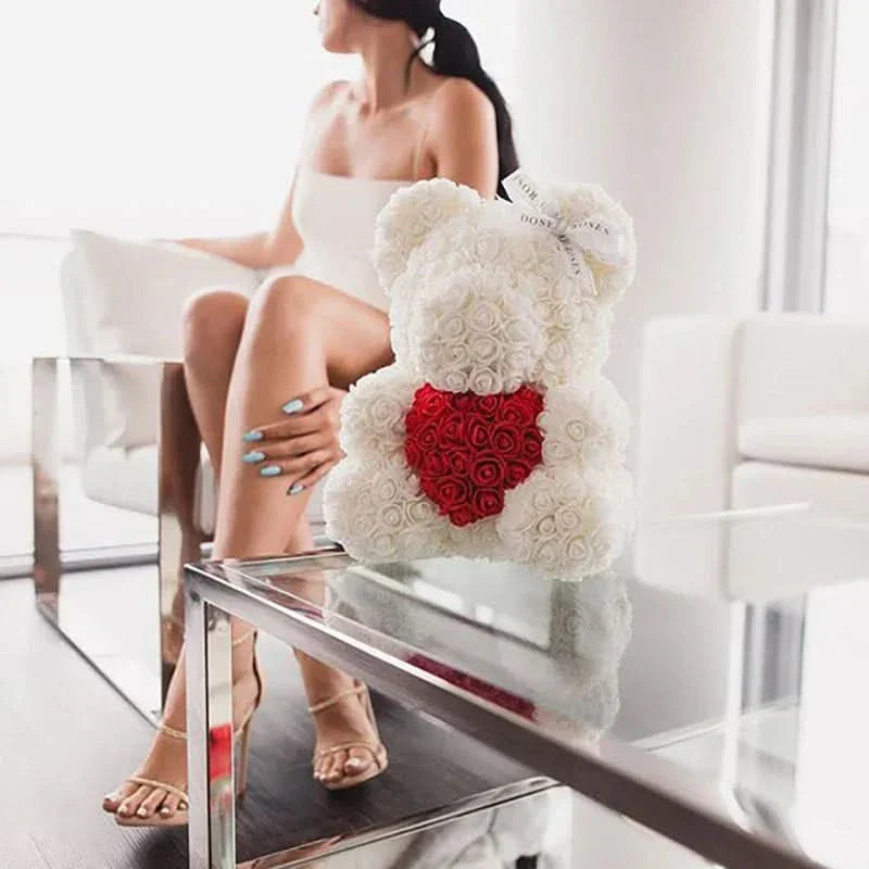 Soft Pink Teddy with Artificial Flower Decoration 40cm
