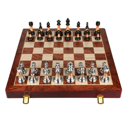 High Quality Wooden Chess Set with Large Metal Pieces