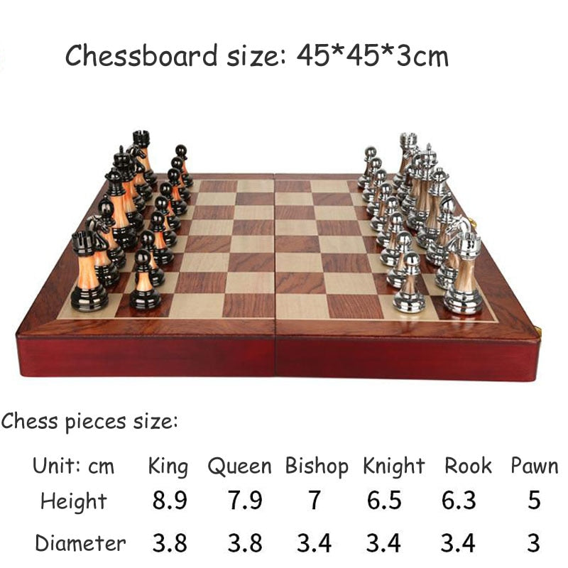 High Quality Wooden Chess Set with Large Metal Pieces