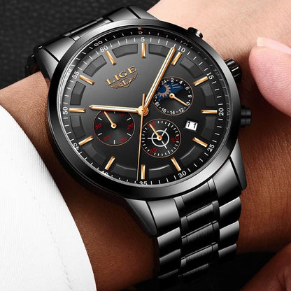 Tough Mens Black Leather Strap Watch