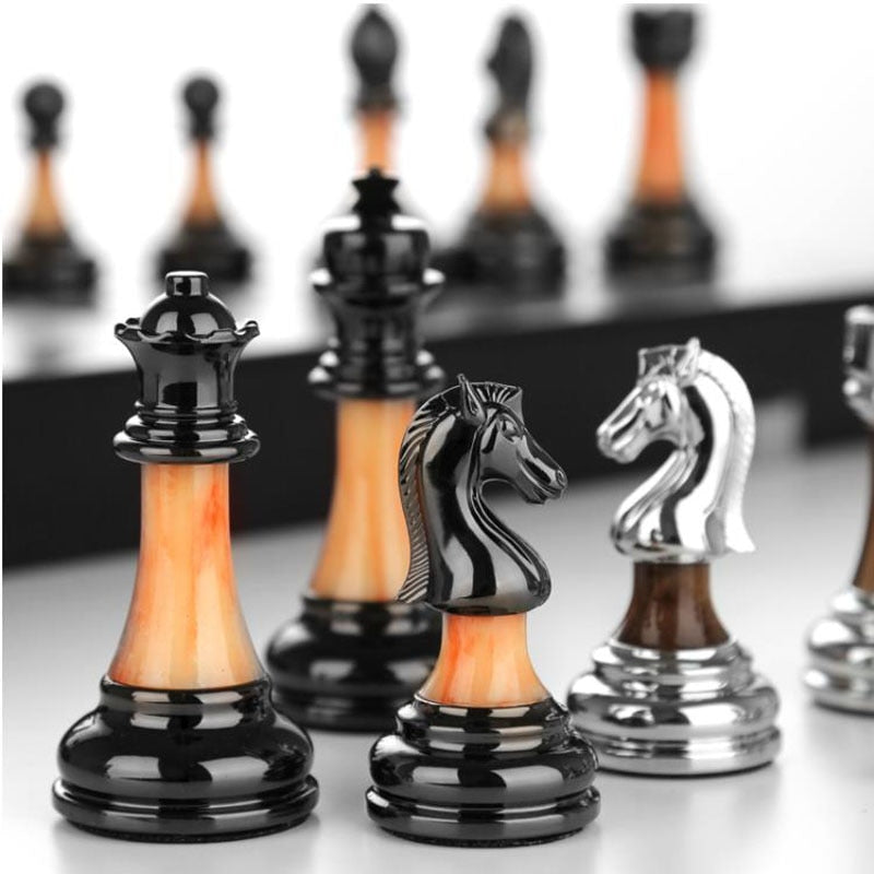 High Quality Wooden Chess Set with Large Metal Pieces