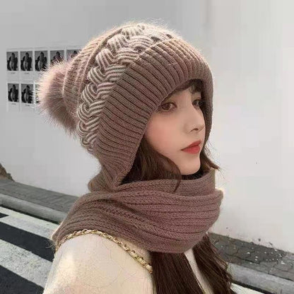 Warm Reversible Wool Scarf Hat Set