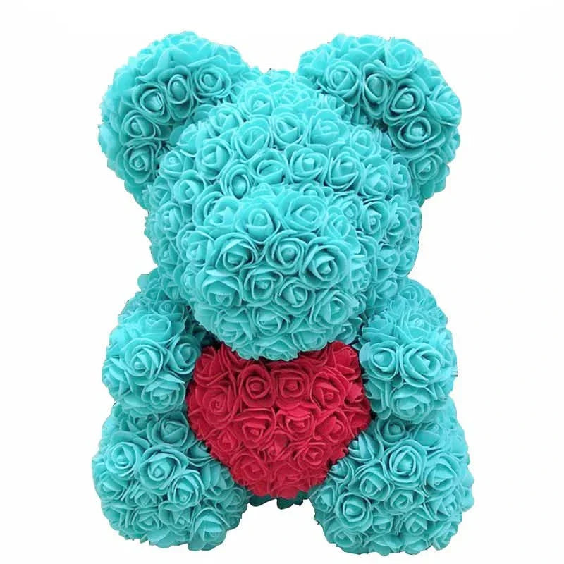 Soft Pink Teddy with Artificial Flower Decoration 40cm