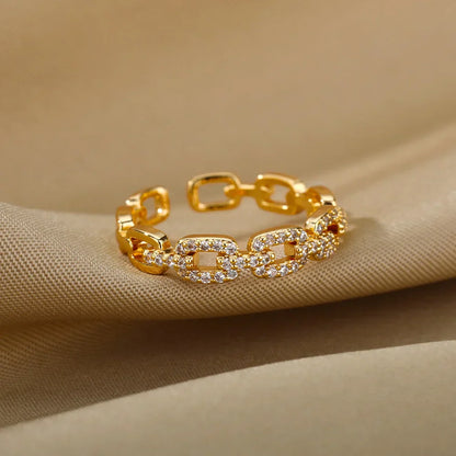 Sparkling Diamond Link Adjustable Ring