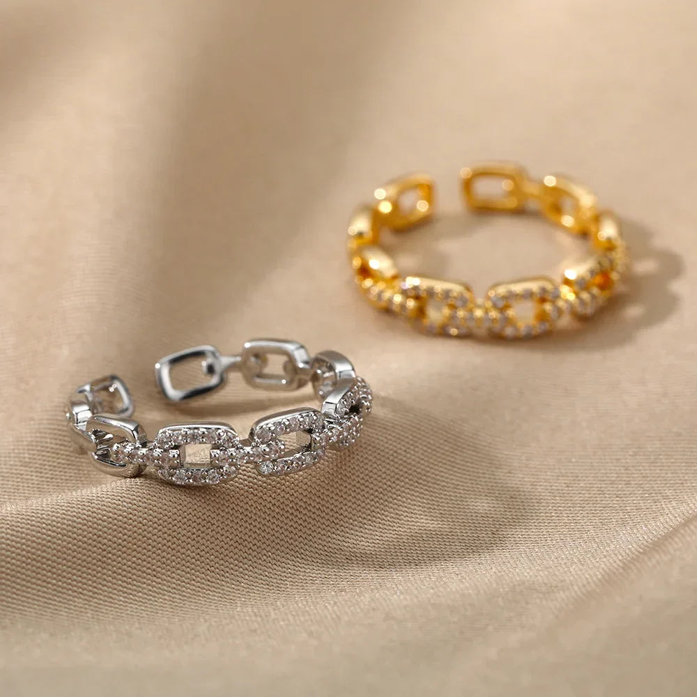 Sparkling Diamond Link Adjustable Ring