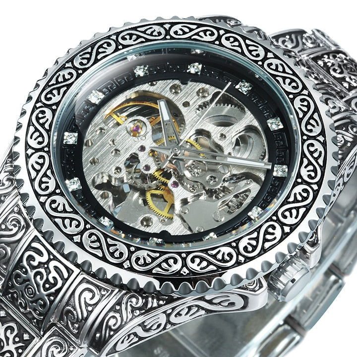Vintage Luxury Engraved Automatic Mechanical Watch