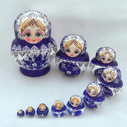 Traditional 10pc Set Wooden Nesting Dolls