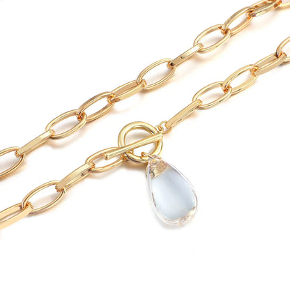 Bold Crystal Drop Circle Pendant Necklace