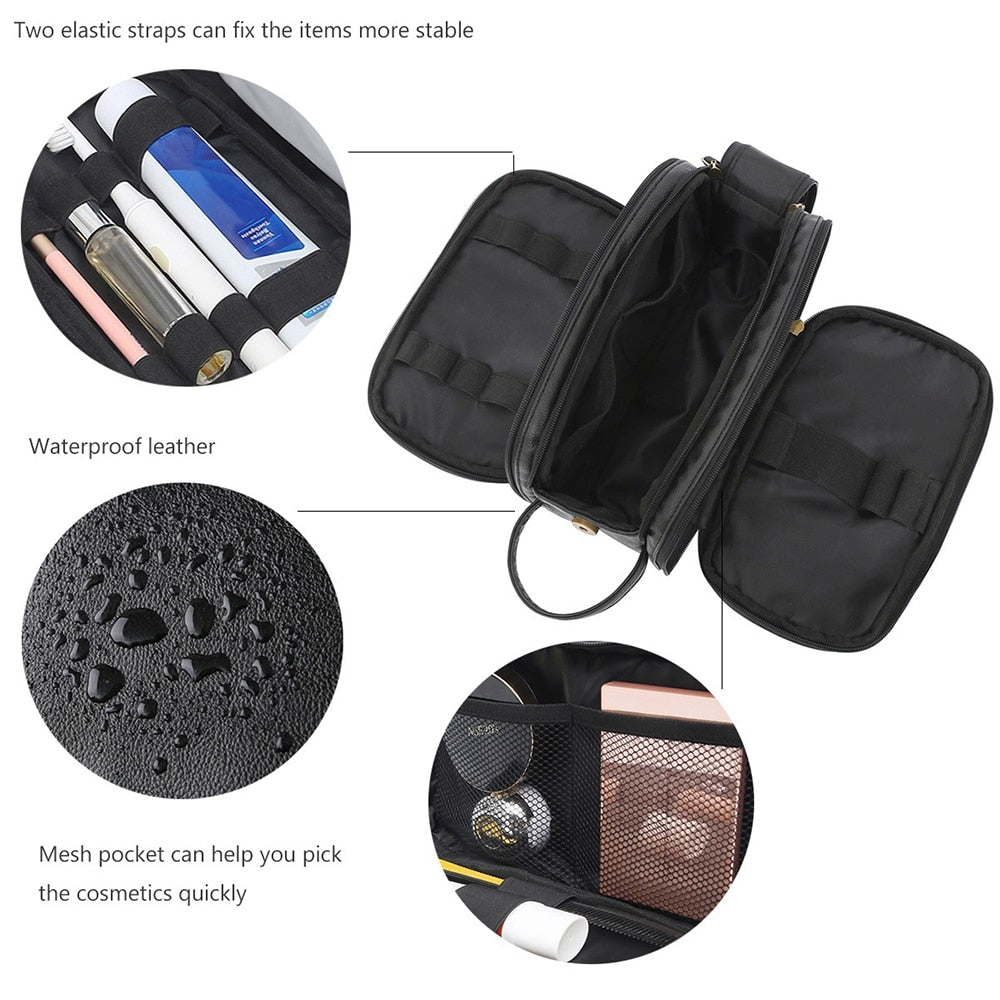 Waterproof Travel Makeup Case Leather Cosmetic Bag