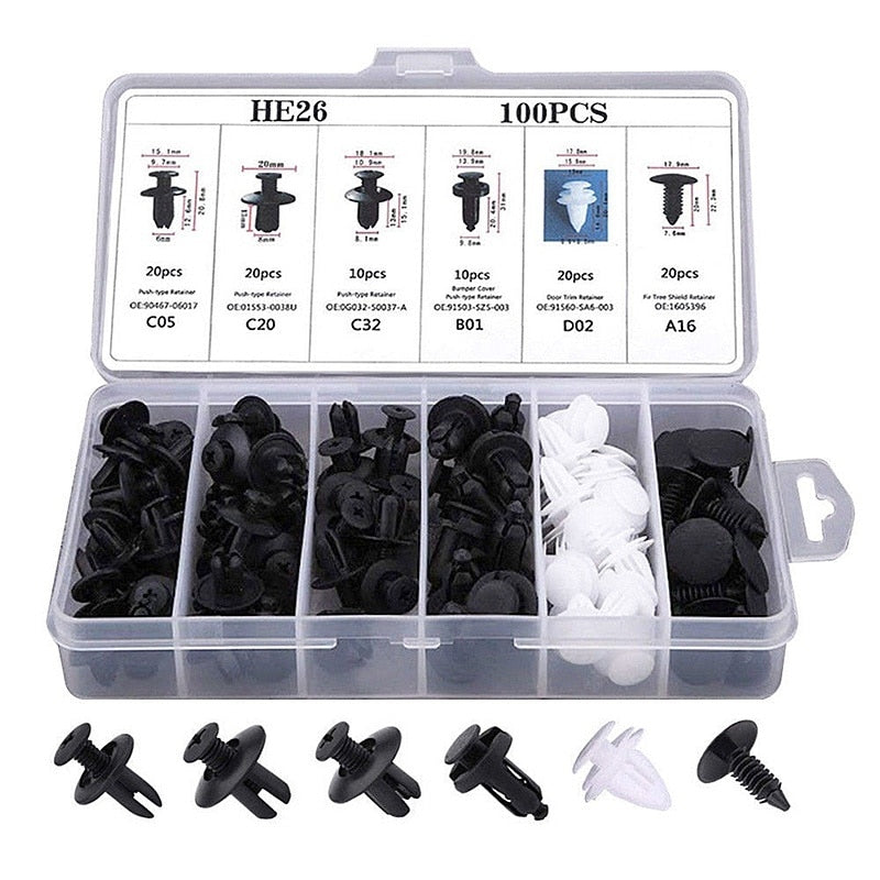 Car Bumper Clip Kit 100pcs Rivet Fasteners Set - Fesara