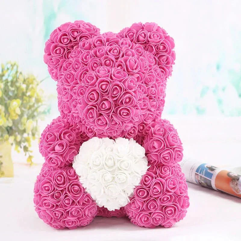 Soft Pink Teddy with Artificial Flower Decoration 40cm