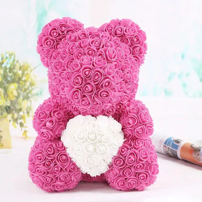 Soft Pink Teddy with Artificial Flower Decoration 40cm