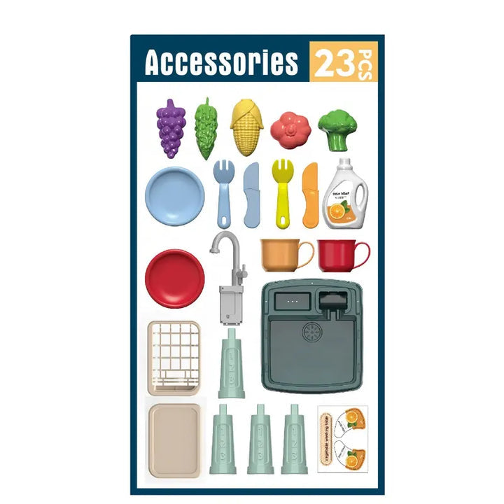 Kids Play Kitchen with Interactive Water Faucet