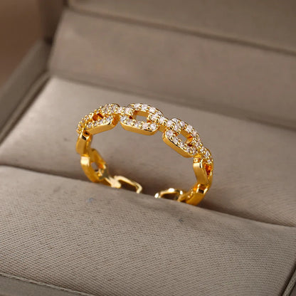Sparkling Diamond Link Adjustable Ring
