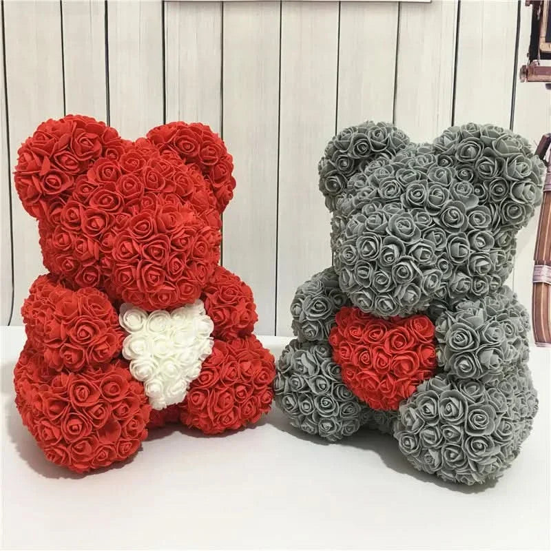 Soft Pink Teddy with Artificial Flower Decoration 40cm
