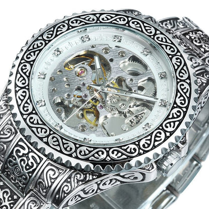 Vintage Style Engraved Automatic Mechanical Watch