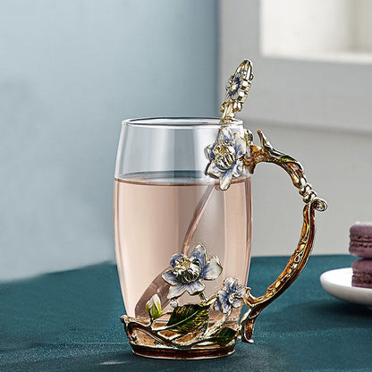 Romantic Enamel Floral Mug for Couples Coffee Tea Gift