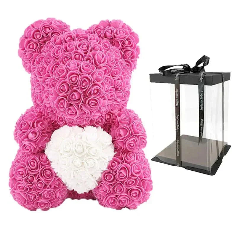 Soft Pink Teddy with Artificial Flower Decoration 40cm