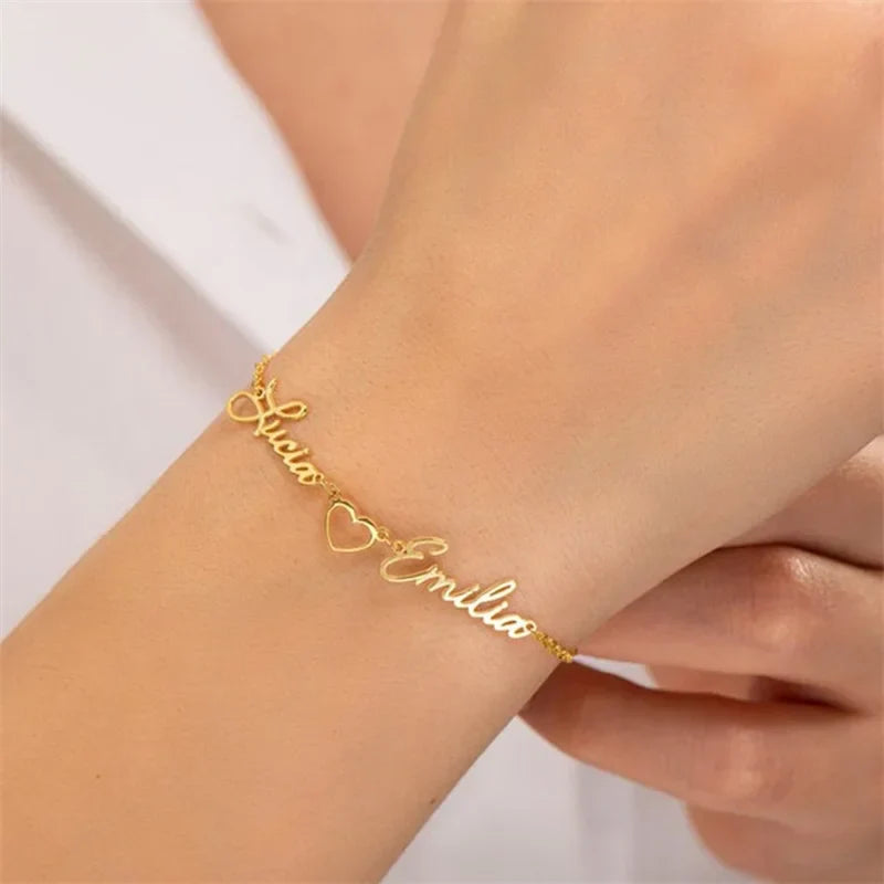 Personalized Couple Heart Chain Bracelet - Fesara