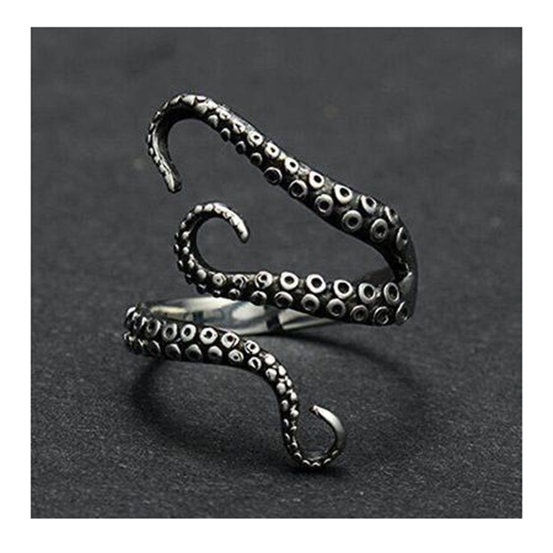 Edgy Black Adjustable Snake Ring