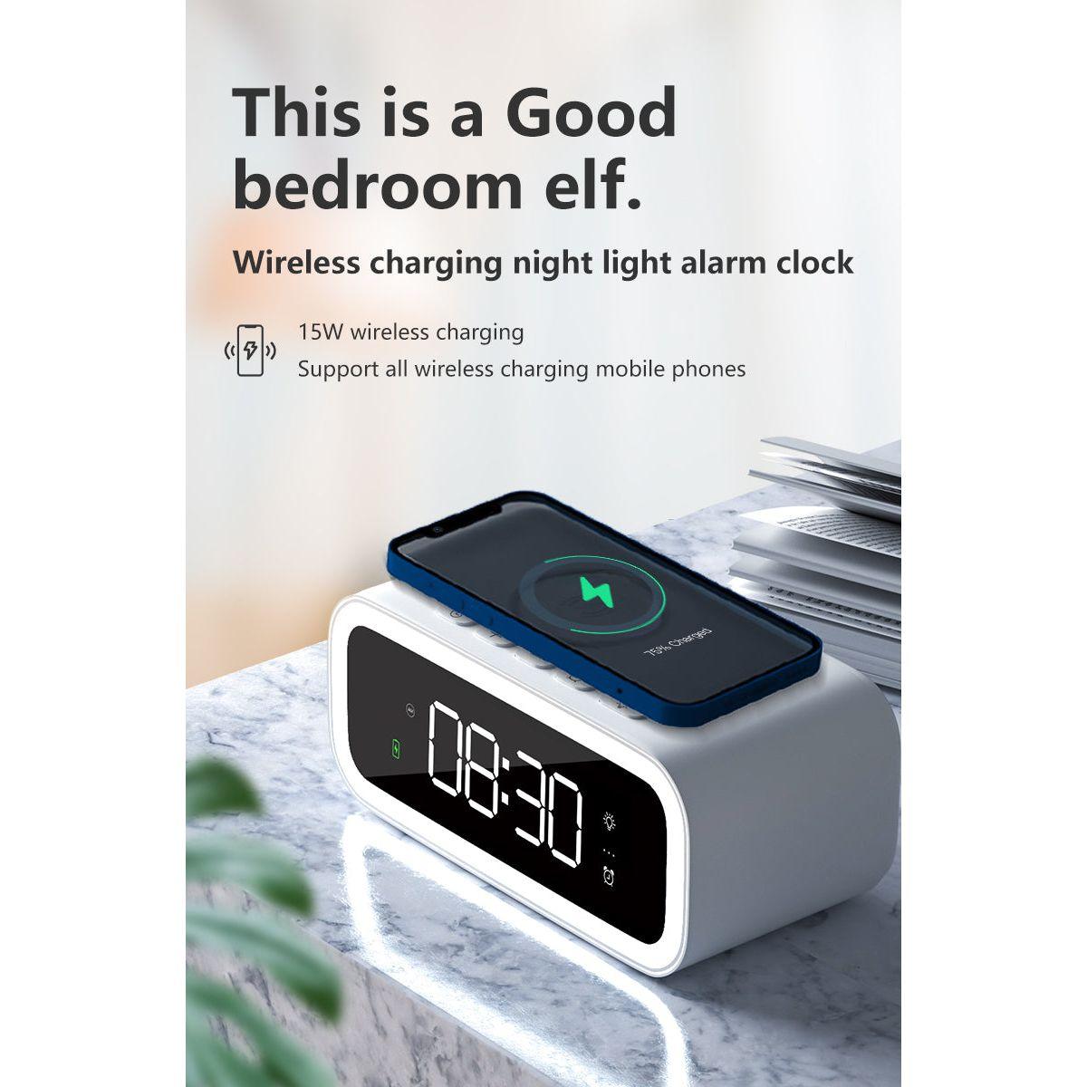 Compact Dual Alarm Clock with Wireless Charging LED Display