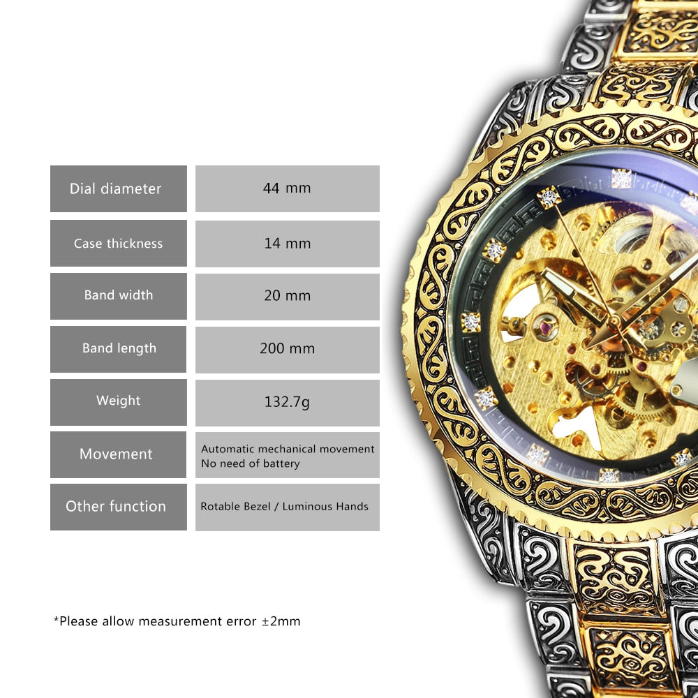 Vintage Luxury Engraved Automatic Mechanical Watch