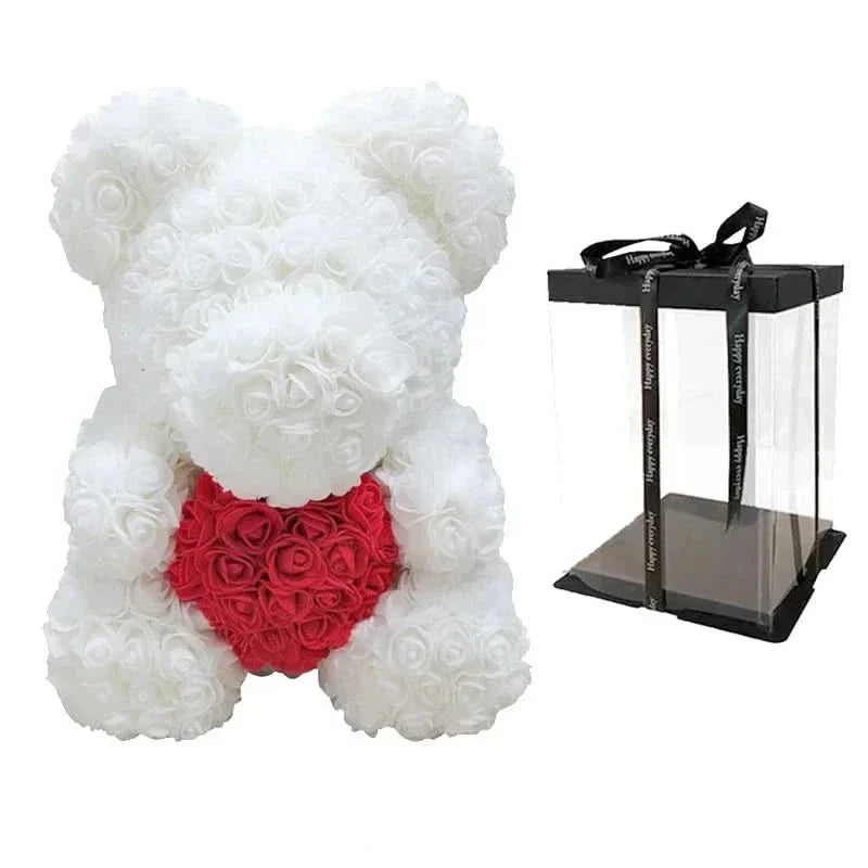 Soft Pink Teddy with Artificial Flower Decoration 40cm