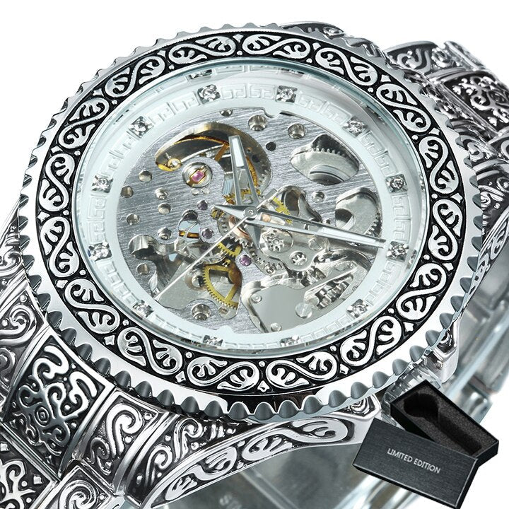 Vintage Luxury Engraved Automatic Mechanical Watch